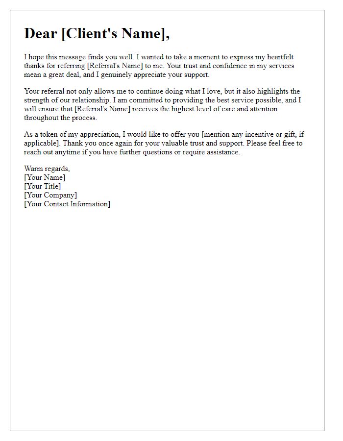 Letter template of thanking clients for referrals in real estate.