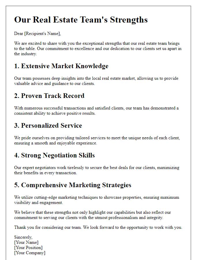 Letter template of highlighting the strengths of our real estate team.