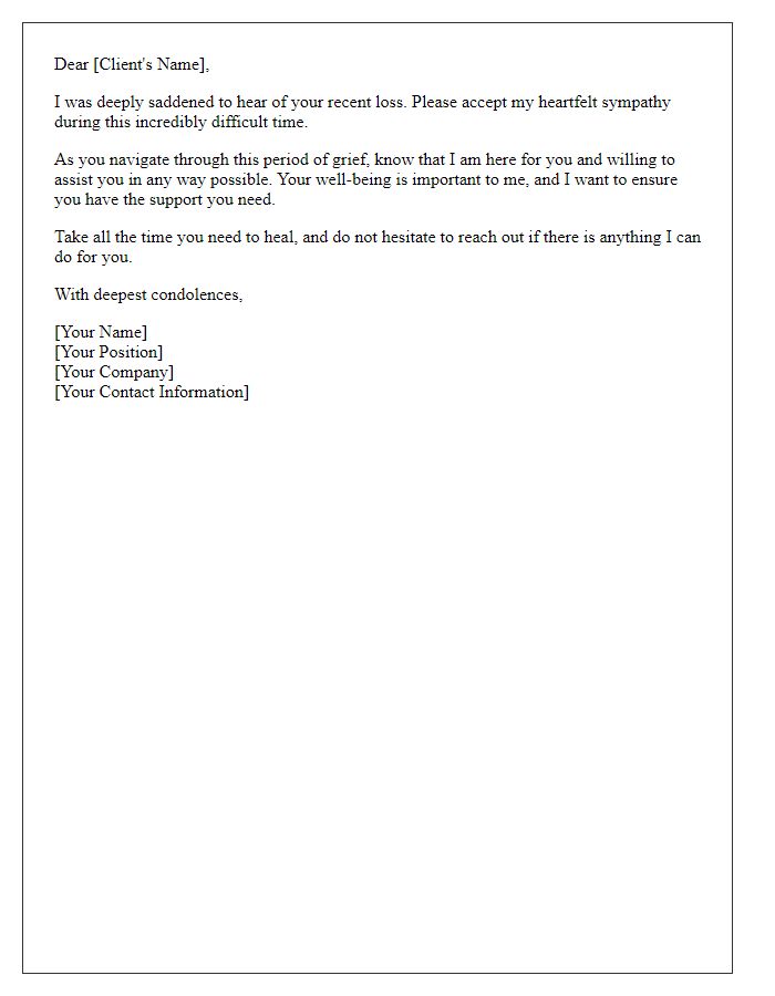 Letter template of heartfelt sympathy for a real estate clients loss.