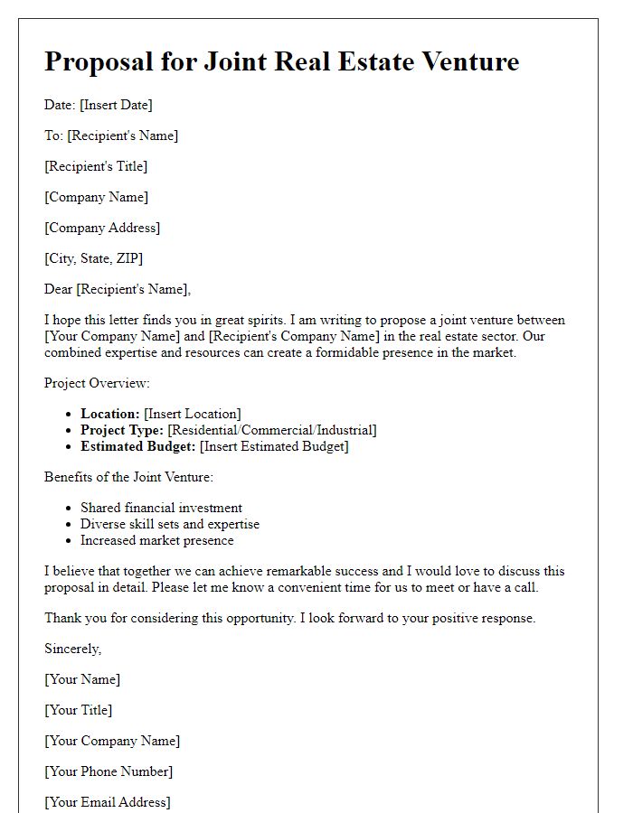 Letter template of proposal for joint real estate ventures.