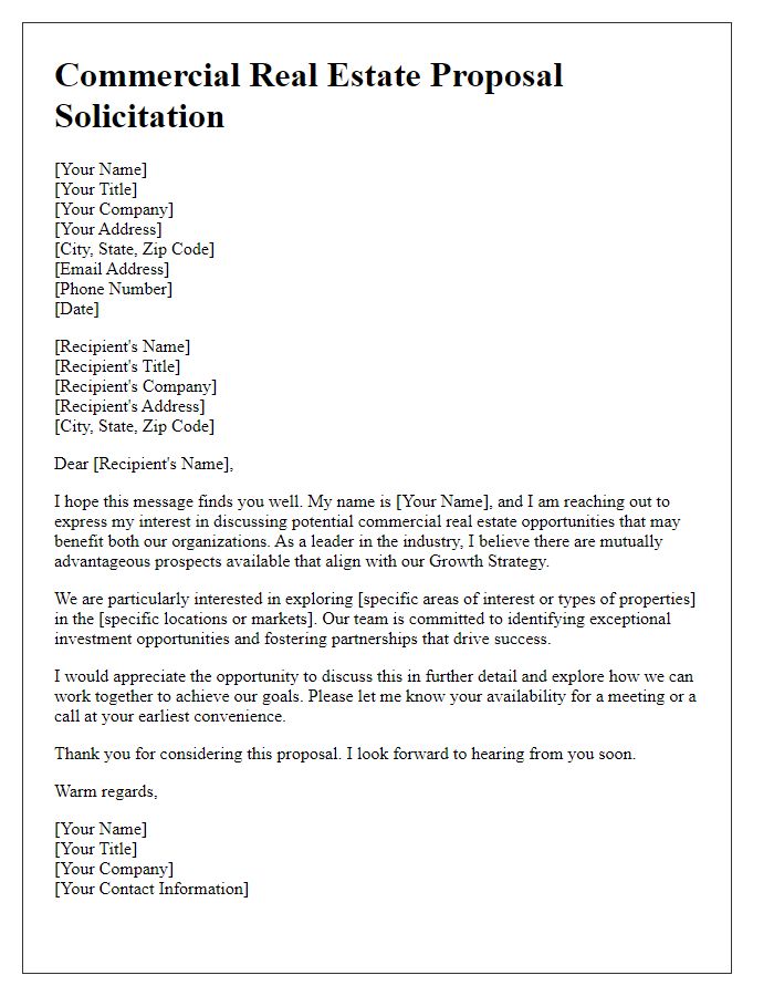 Letter template of solicitation for commercial real estate propositions.