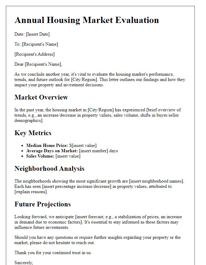 Letter template of annual housing market evaluation