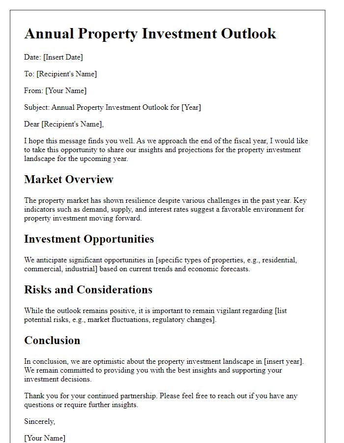 Letter template of annual property investment outlook