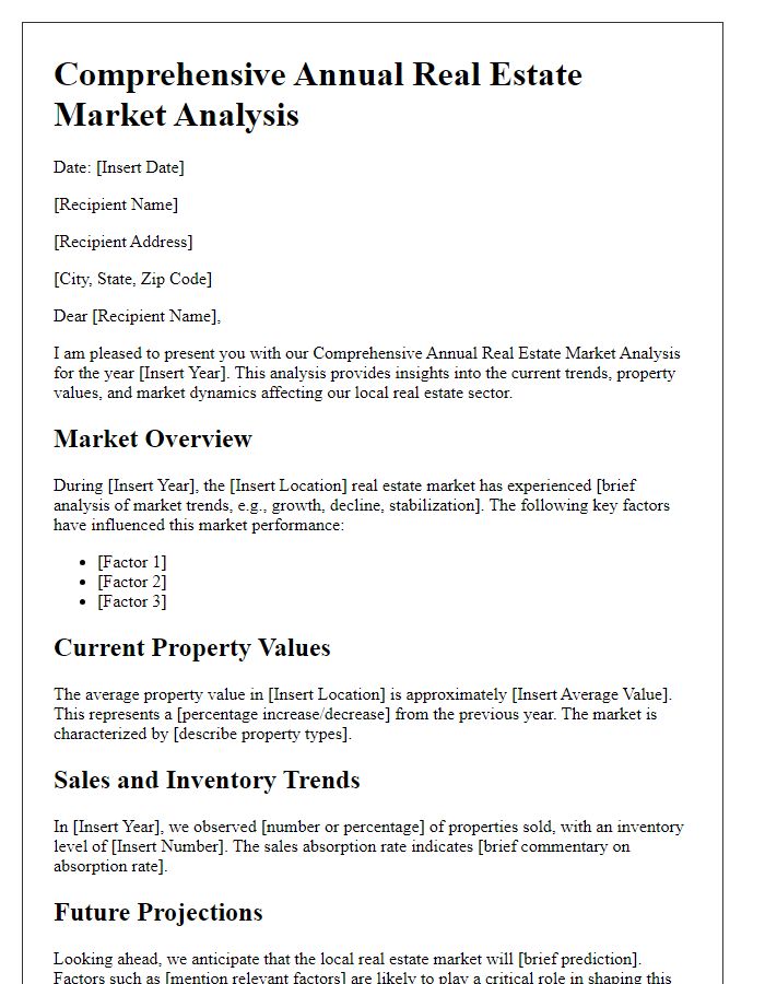 Letter template of comprehensive annual real estate market analysis