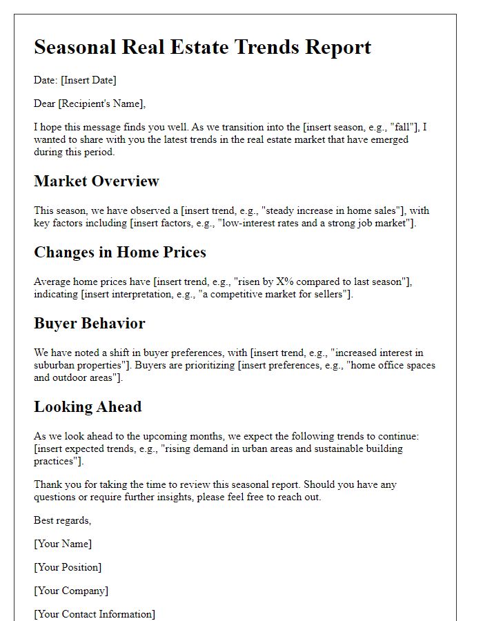 Letter template of seasonal real estate trends report