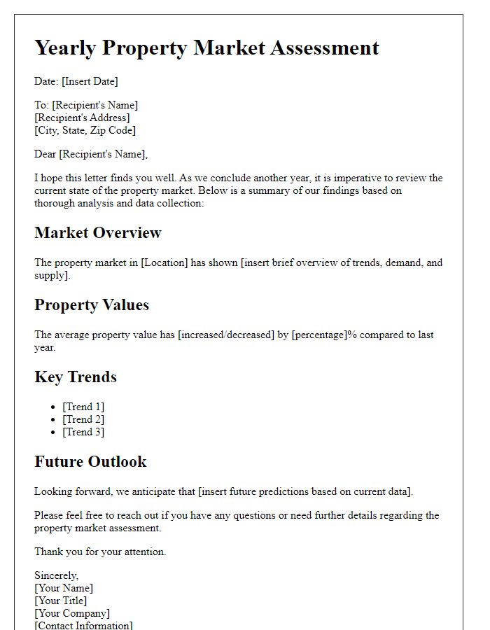 Letter template of yearly property market assessment