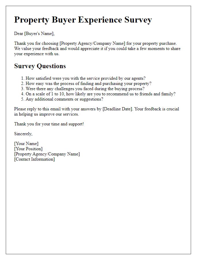 Letter template of Property Buyer Experience Survey