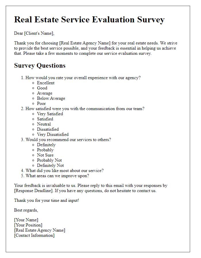 Letter template of Real Estate Service Evaluation Survey