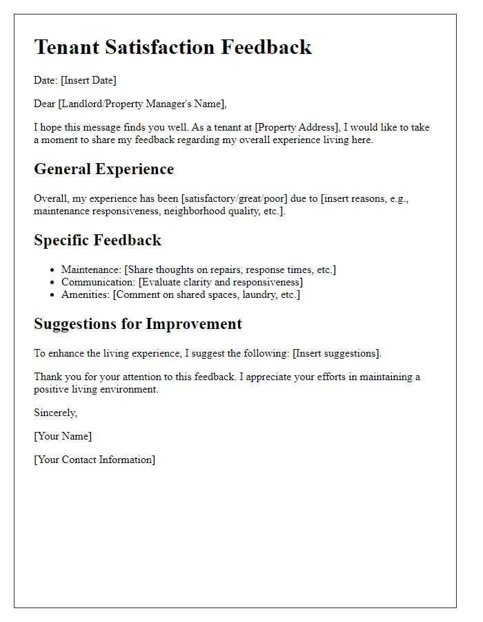 Letter template of Tenant Satisfaction Feedback for Rental Properties