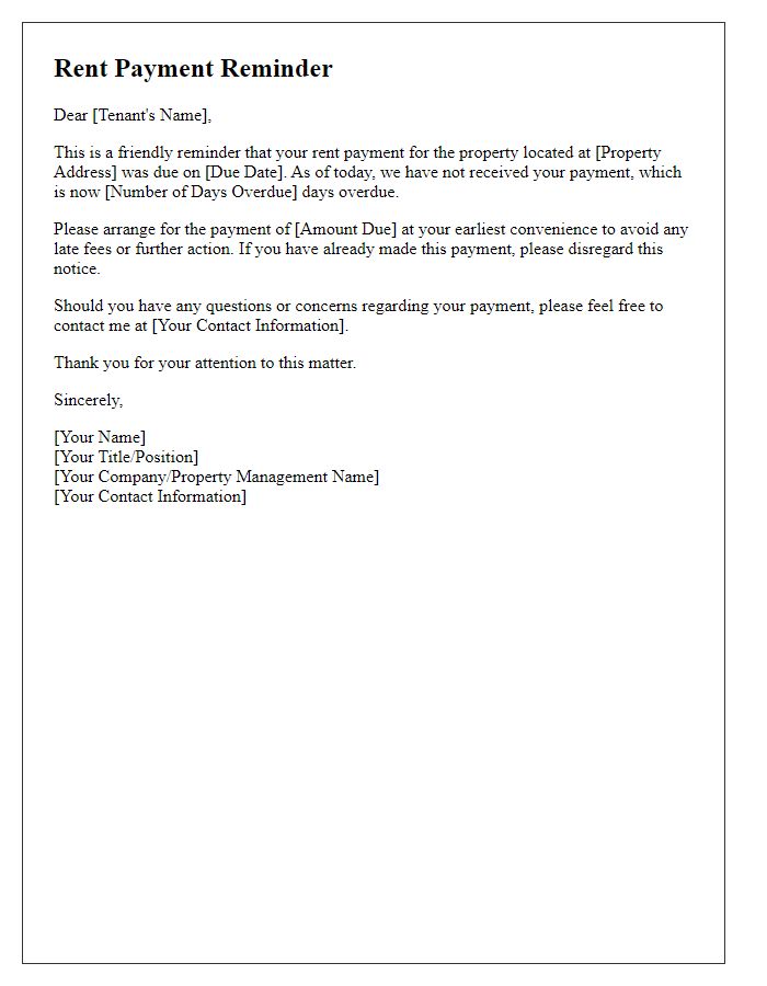 Letter template of rent payment reminder for overdue tenants