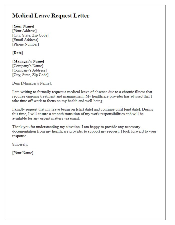 Letter template of medical leave request for chronic illness