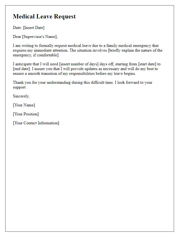 Letter template of medical leave request for family medical emergencies