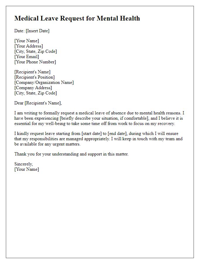 Letter template of medical leave request for mental health