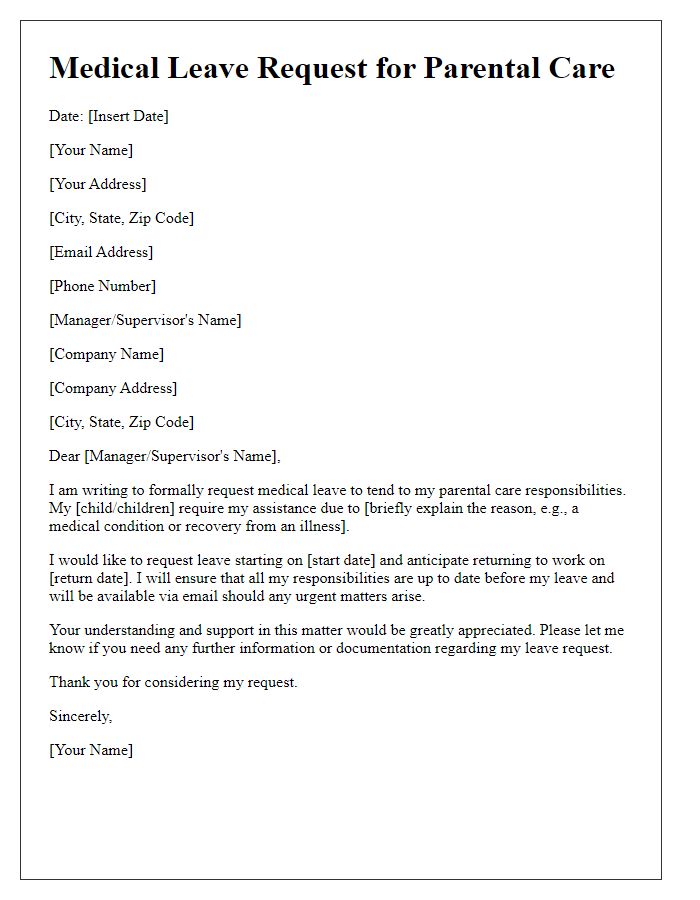 Letter template of medical leave request for parental care responsibilities