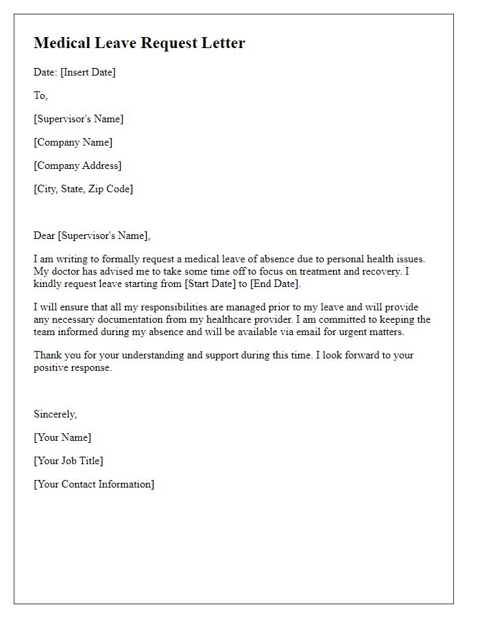 Letter template of medical leave request for personal health issues