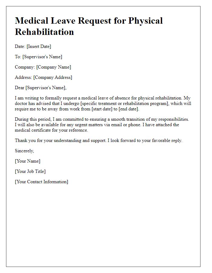 Letter template of medical leave request for physical rehabilitation