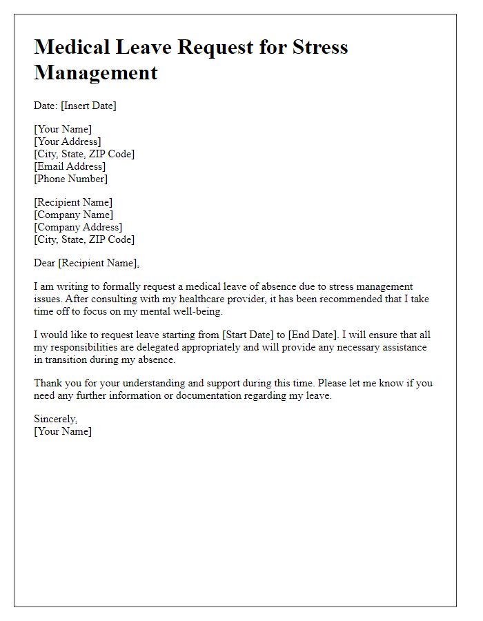 Letter template of medical leave request for stress management