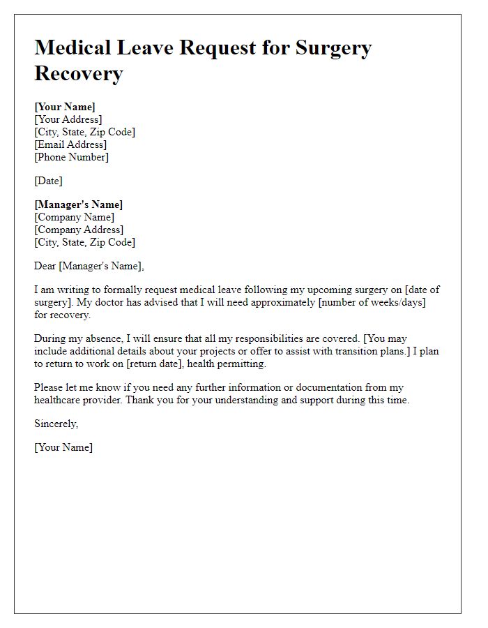 Letter template of medical leave request for surgery recovery