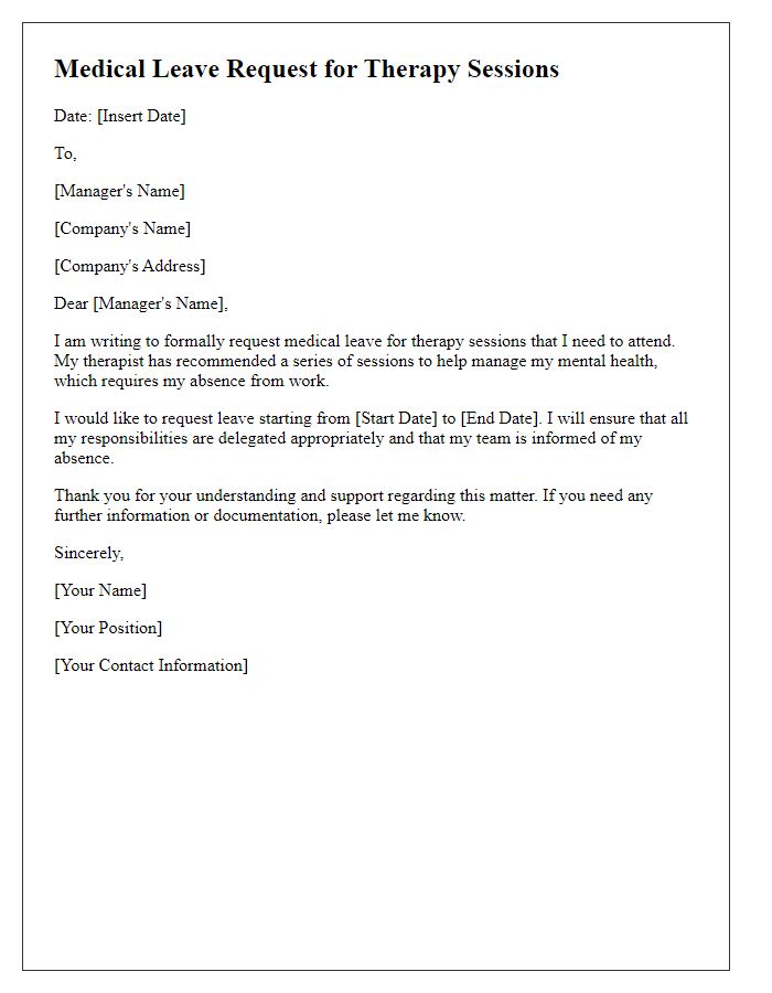 Letter template of medical leave request for therapy sessions