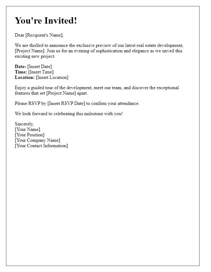 Letter template of invitation to the exclusive preview of our latest real estate development.