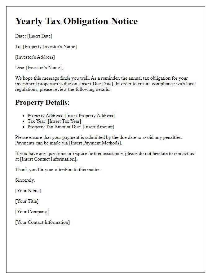 Letter template of yearly tax obligation notice for property investors