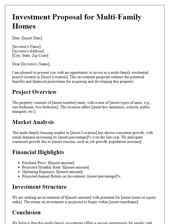 Letter template of investment proposal for multi-family homes