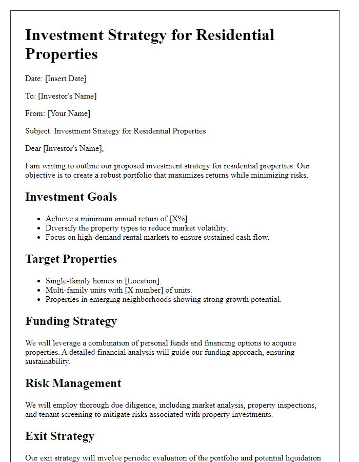 Letter template of investment strategy for residential properties