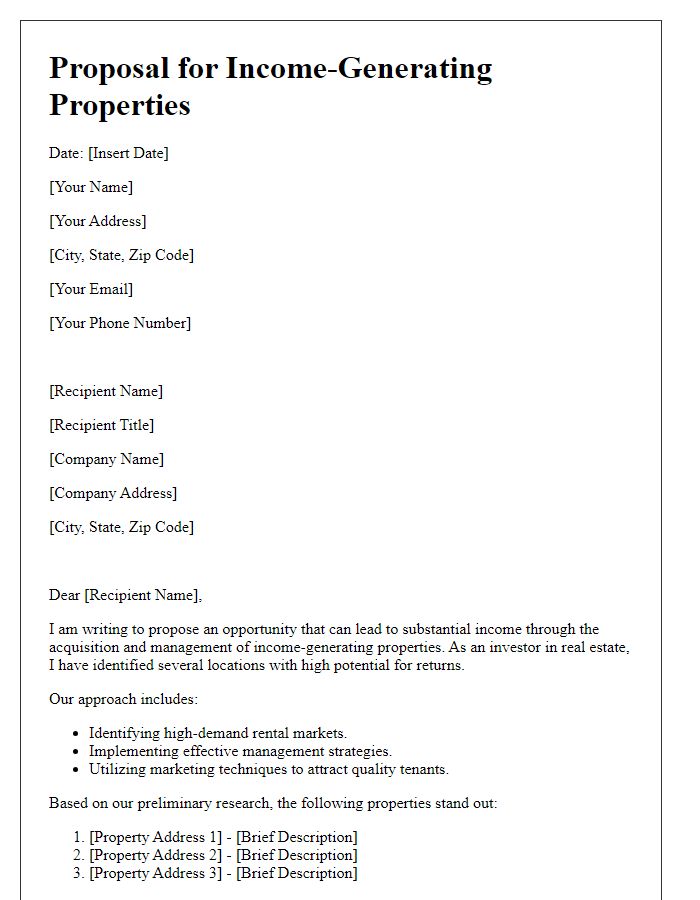 Letter template of proposal for income-generating properties