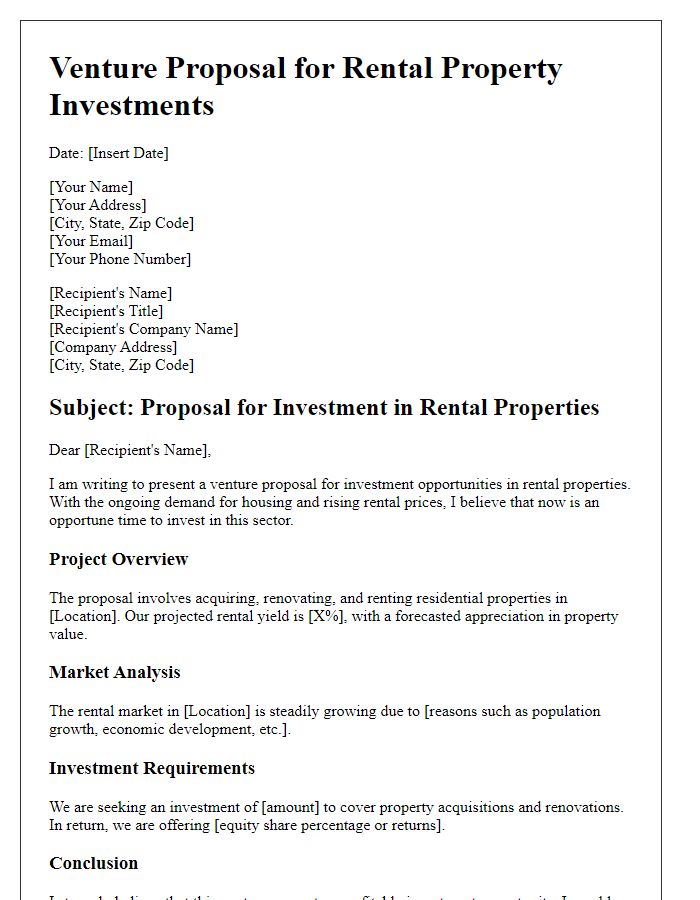 Letter template of venture proposal for rental property investments