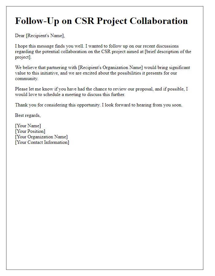 Letter template of follow-up on CSR project collaboration