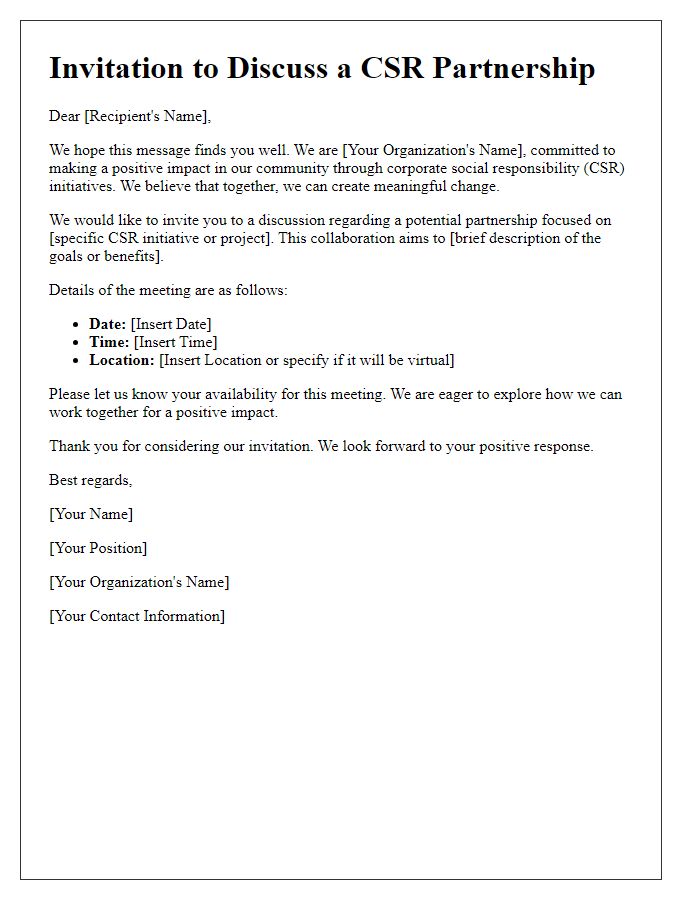 Letter template of invitation for CSR partnership discussion