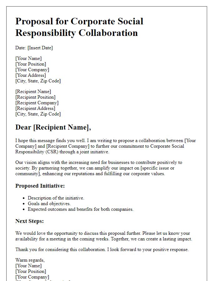 Letter template of proposal for corporate social responsibility collaboration