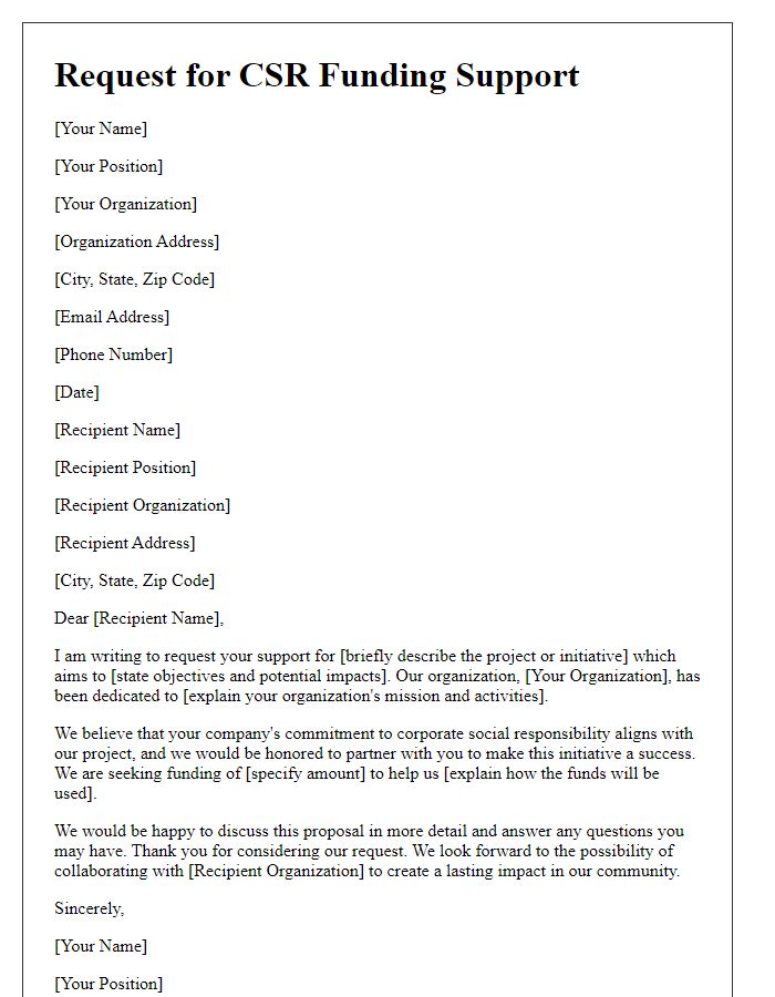 Letter template of request for CSR funding support