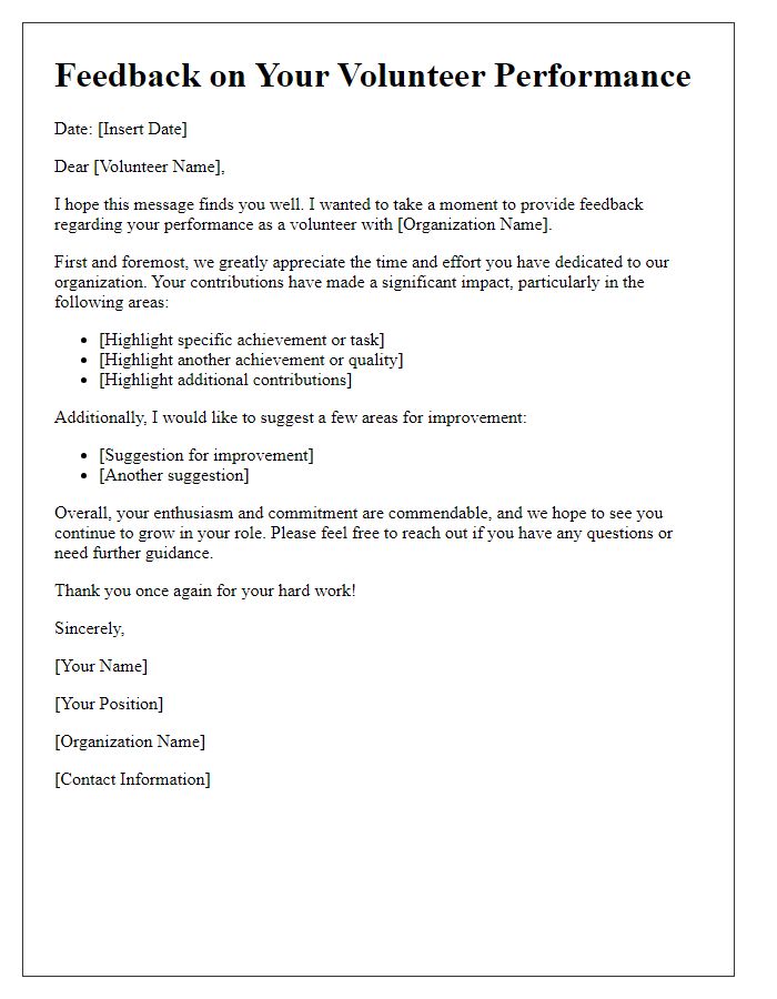 Letter template of feedback for volunteer role performance