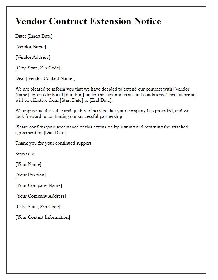 Letter template of vendor contract extension notice