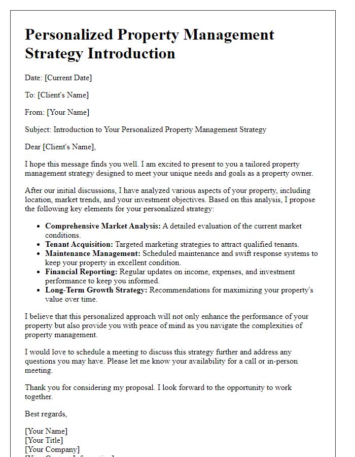 Letter template of personalized property management strategy introduction.