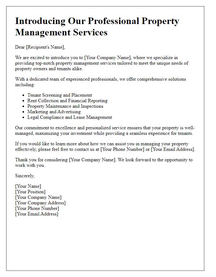 Letter template of professional property management service introduction.