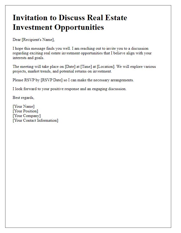 Letter template of invitation to discuss real estate investment opportunities