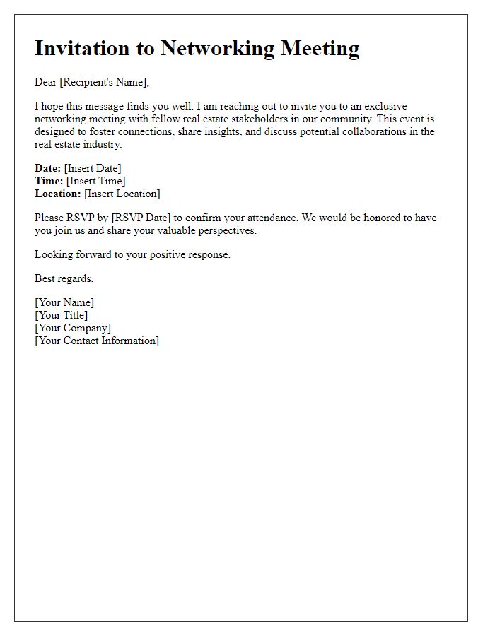 Letter template of outreach for a networking meeting with real estate stakeholders