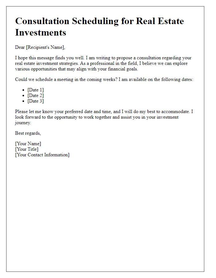 Letter template of scheduling a consultation on real estate investments