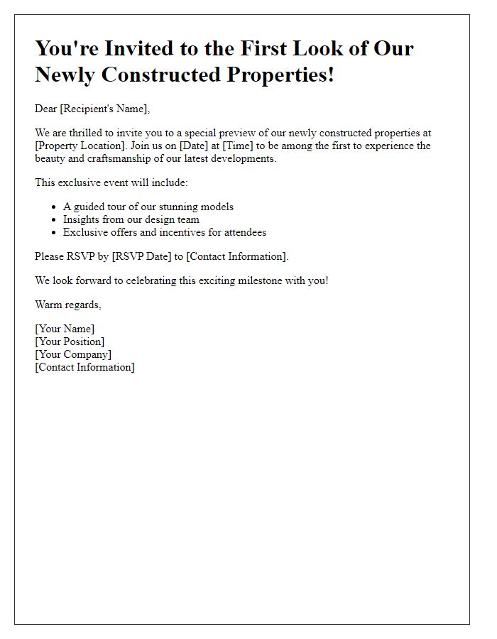 Letter template of first look invitation for newly constructed properties.