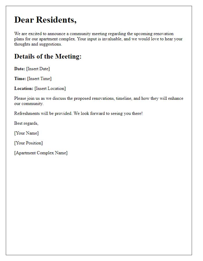 Letter template of apartment complex renovation community meeting invitation