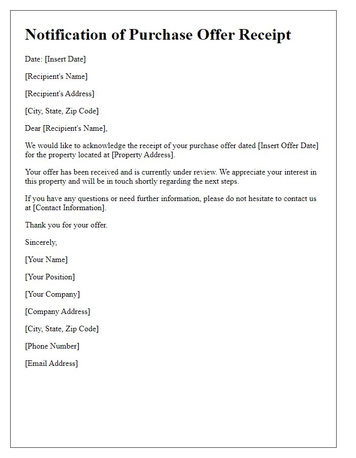 Letter template of Notification of Purchase Offer Receipt