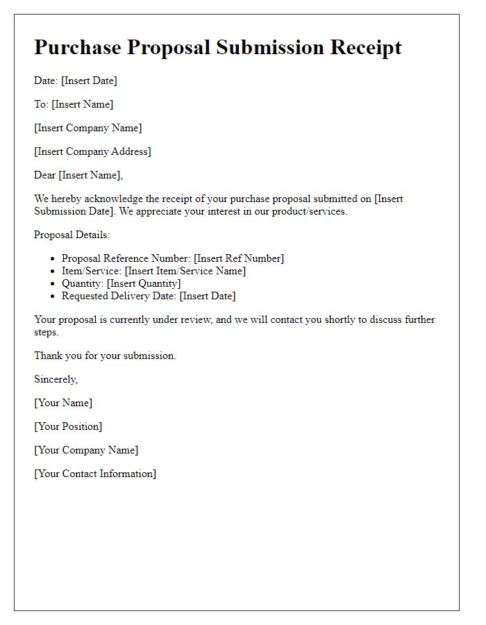 Letter template of Purchase Proposal Submission Receipt