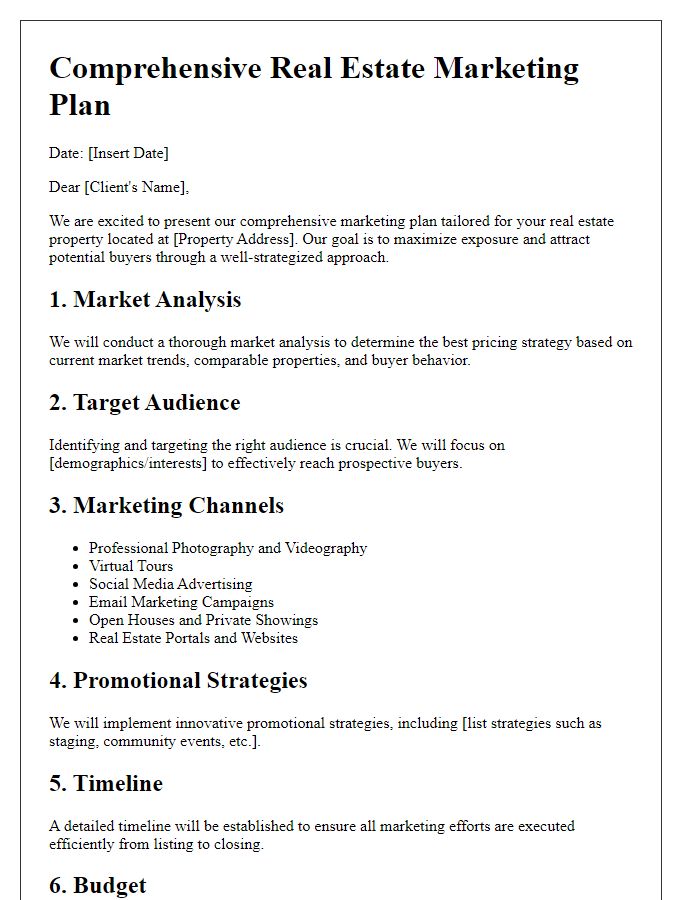 Letter template of comprehensive real estate marketing plan