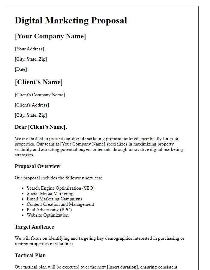 Letter template of digital marketing proposal for properties