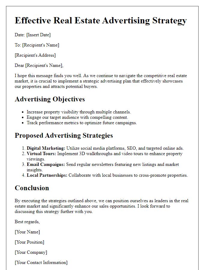 Letter template of effective real estate advertising strategy