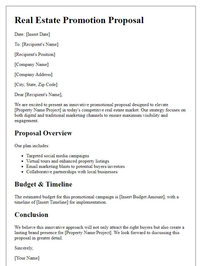 Letter template of innovative real estate promotion proposal