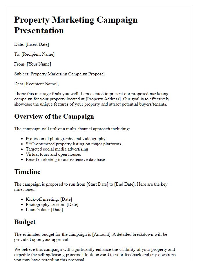 Letter template of property marketing campaign presentation