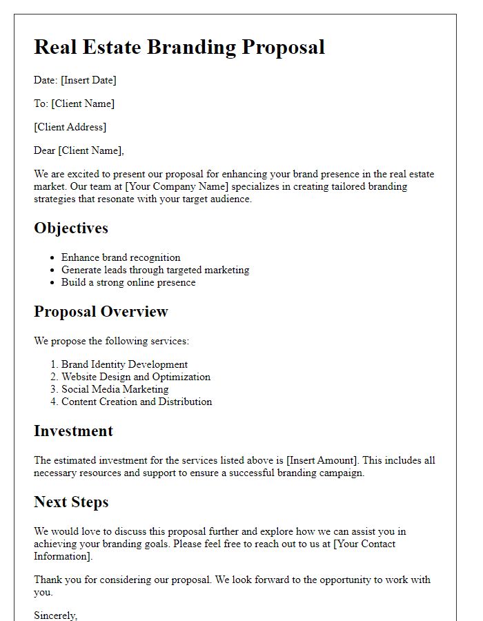 Letter template of real estate branding proposal